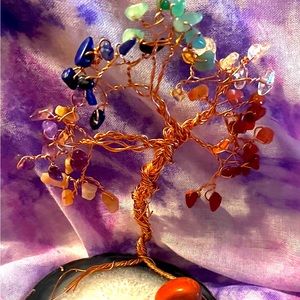 Beautiful handmade tree of life made with chakra crystals